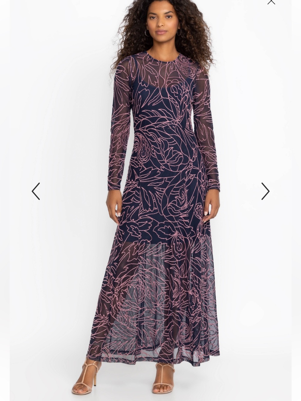 🌻Johnny Was JADE Sumner Mesh Maxi Dress Navy Floral Embroidered Size XS No Slip - Picture 2 of 7